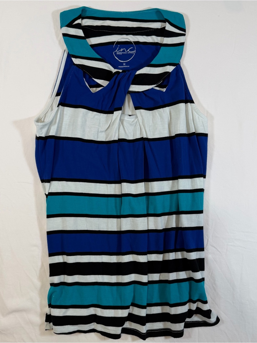 INC International Concepts Blue, Teal & White Striped Keyhole Tank